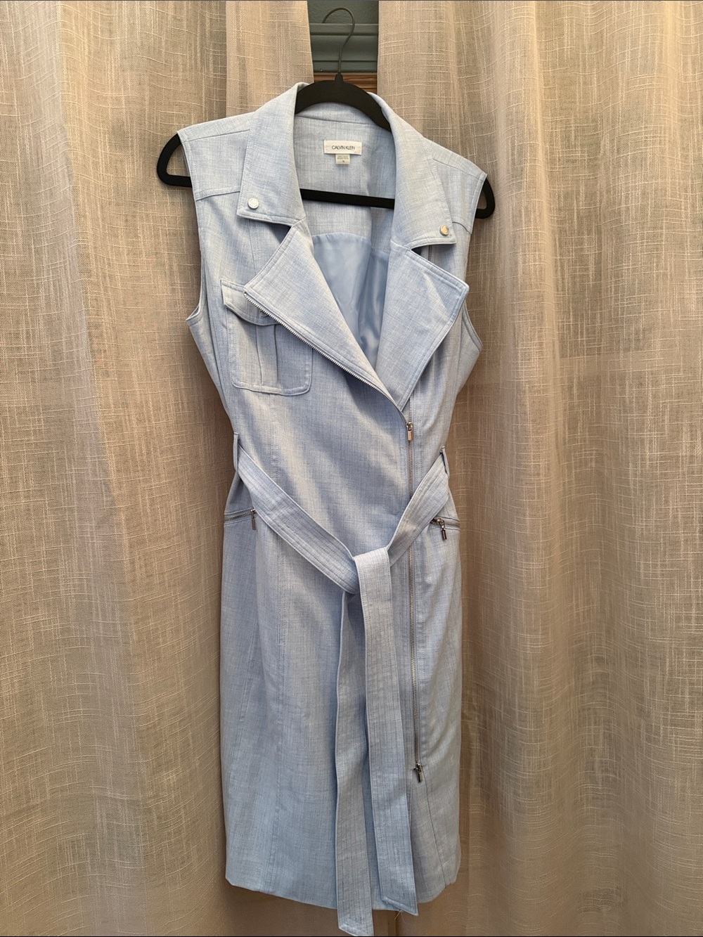 NWOT Calvin Klein Pale Blue Sleeveless Belted Dress